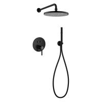 Душевой набор  встраиваемый смеситель с кнопочным управлением, верхний душш диаметр 25 см, ручной душ со шлангом, штуцером и держателем ECO-DSET-NOP черный   Cezares