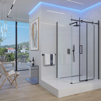 Душевой угол раздвижной прямоугольный RV074B-150100-01-C4 1500х1000х1950 Цвет профиля Чёрный Стекло Прозрачное Veconi