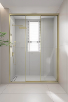 Душевая дверь раздвижная 1500x2000 цвет профиля Золото брашинг стекло прозрачное PR3/L-150-01-G-C4 Premium Veconi