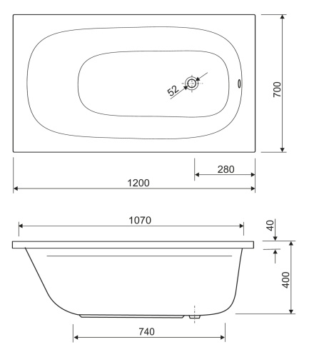 Акриловая ванна ECO-120-70-40-W37 1200x700x400 CEZARES