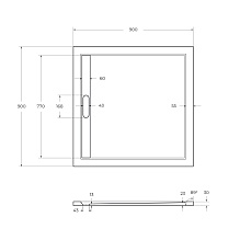 Поддон литой из искусственного мрамора, квадратный. TRAY-AS-A-90-30-W 900x900x30 Cezares